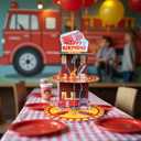 2 Pack Firetruck Cupcake Stand Birthday Party Supplies, Firefighter Cup Cake Tower Stand Red 3 Tier Cardboard Cupcake Stand Display Dessert Holder for Fire Truck Theme Party Decorations Favors