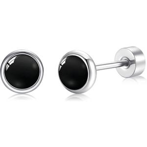 BLISI Black Onyx Pure Titanium Stud Earrings 4mm 5mm Natural Stone Women Earrings Hypoallergenic Gemstone Earring for Sensitive Ears 20G