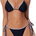 SUUKSESS Women Cheeky Halter String Bikini Sets Sexy Triangle Two Piece Swimsuit (Black, XL)