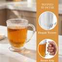 4 Pack Glass Coffee Mugs, 16 Oz Large Clear Coffee Mug with Handle, Classic Ribbed Drinking Cups Vintage Glassware for Cold Hot Beverages, Cappuccino, Latte, Juice