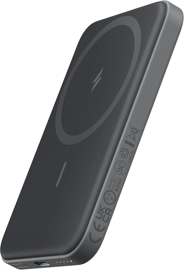 Anker Cargador porttil magntico 621 (MagGo), banco de energa inalmbrico de 5,000 mAh con cable USB-C, batera compatible con Magsafe para iPhone 16/15/14/13/12 Series (Negro -)