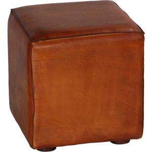 Sands Genuine Leather Cube Ottoman, Saddle Brown