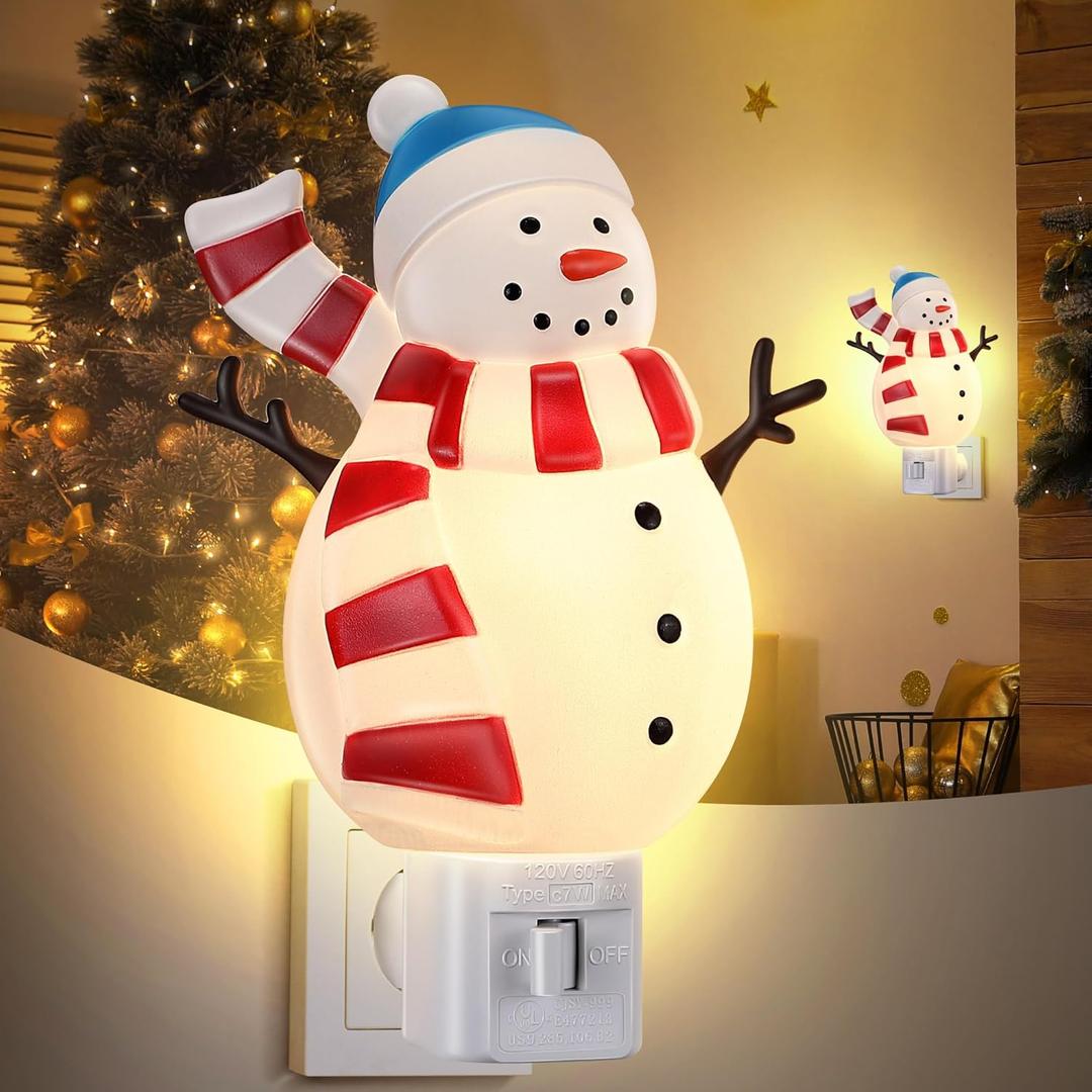 Christmas Decoration Snowman Night Light Plug in, 120V C7 LED Xmas Wall Plug in Nightlights, Christmas Night Light Decor for Bedroom Bathroom Kitchen Hallway Stairs
