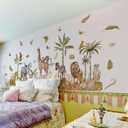 Large Safari Animals Boho Tropical Rainforest Leaves Tree Wall Stickers Jungle Animals Giraffe Elephant Lion Leopard Parrot Wall Decals for Living Room Bed Room Class Room Wall Dcor