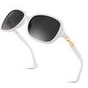 FEISEDY Vintage Square Polarized Sunglasses for Women UV400 Travel Driving Fashion Arcuate Sunglasses B2526 (White Frame & Grey Lens)