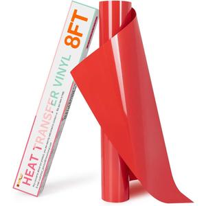 HTVRONT HTV Heat Transfer Vinyl - 12" x 8ft Red HTV Vinyl for Shirts, Red Iron on Vinyl for All Cutting Machine - Easy to Cut & Weed for Heat Transfer Design