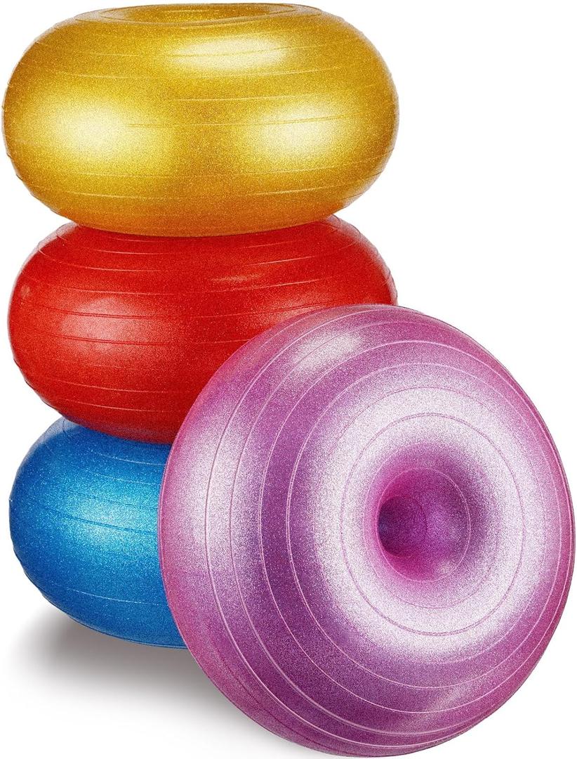 Libima 4 Pcs Flexible Seating for Classroom Inflatable Ball Chairs with Pump Donut Exercise Ball Cushion Seat for Balance and Stability Training School Home Office Gym Yoga Workout (Mixed Color)