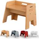 Wooden Step Stool for Kids, 14 One Step Stool for Toddlers, Heavy Duty Non-tip Non-Slip for Bedroom/Kitchen