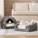 Bedsure Cat Beds for Indoor Cats - 2 in 1 Cat Cave House Tent for Kittens and Small Pets with Removable Washable Cushioned Pillow, Foldable Kitten Hideaway with Non-Slip Bottom, Grey, 17.3 inches