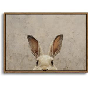 KISSFOX Framed Wall Art Vintage Wall Decor Rabbit Pictures Easter Bunny Canvas Art Rustic Animal Paintings Retro Artwork For Bedroom Living Room Kitchen, Easter Bunny, Framed, 24"L x 16"W