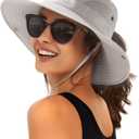 FURTALK Womens Sun Hat with Ponytail Hole Beach Hiking Summer Wide Brim UPF 80+ Outdoor Protection Foldable Bucket Hat (Gray)