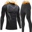Upgraded Thermal Underwear for Men Long Johns Set for Cold Weather Base Layer Top & Bottom with Fleece Lined, Size: L