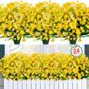Ouddy Decor 24 Bundles Artificial Flowers for Outdoors UV Resistant Fake Plastic Plants Faux Greenery Stems for Spring Summer Indoor Garden Patio Window Box Kitchen Home Decor, Yellow