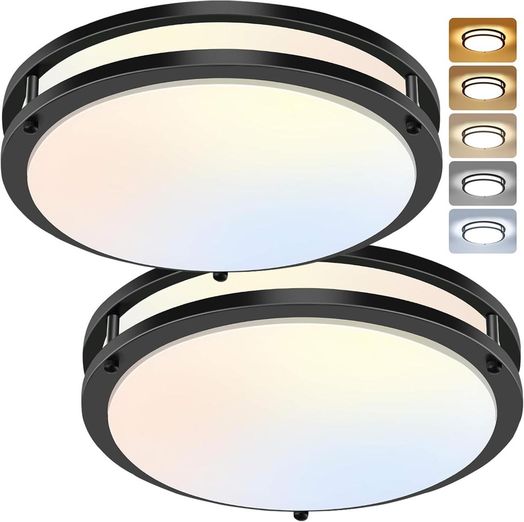 12Inch 3800LM Flush Mount LED Ceiling Light Fixtures, 36W, Black, Dimmable, Color Temperature Changeable, Suitable for Kitchen, Bathroom, Bedroom, Living Room, Dining Room, Black, 2 Packs