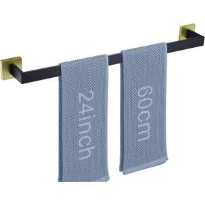 LANC Bath Towel Rack, Matte Black and Gold Towel Rail Bathroom Towel Bar Towel Hanger Square Towel Rod Towel Rail 24-Inche Kitchen Towel Holder Wall Mounted SUS304 Stainless Steel,A8804GK-6P1