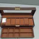 Watch Case Box for Men - 7 SLots Watches Storage Organizer Real-Glass Display Case with Jewelry Drawer 2-Layer PU Leather Collection Holder Gift for Loved Ones Brown