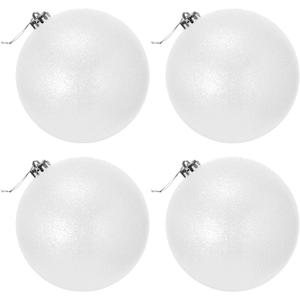 Extra Large Oversized Christmas Ornaments - 6'' Plastic Glitter Balls for Yard & Tree Hanging Decorations (4, White, 6 inch)