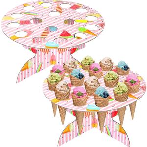 Wesiti 2 Pack 16 Holes Ice Cream Cone Holder Stand Decoration Cardboard Ice Cream Taper Display Waffle Hand Roll Sushi Popcorn Cone Display Stand for Birthday Party Anniversary Wedding Buffet Summer