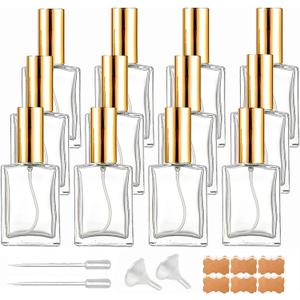 12 Pack 1 oz Clear Square Glass Perfume Spray Bottle, 30ml /1 oz Fine Mist Atomizer Spray Bottles Refillable, for Perfume, Essential Oil and Liqui (A/Clear)
