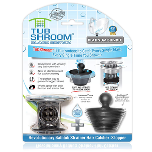 TubShroom Tub Drain Hair Catcher Combo Pack with Silicone Stopper, Black Chrome – Protector and for Bathroom Drains, fits any standard bathtub drain measuring 1.4” to 1.8” wide, Pack of 6