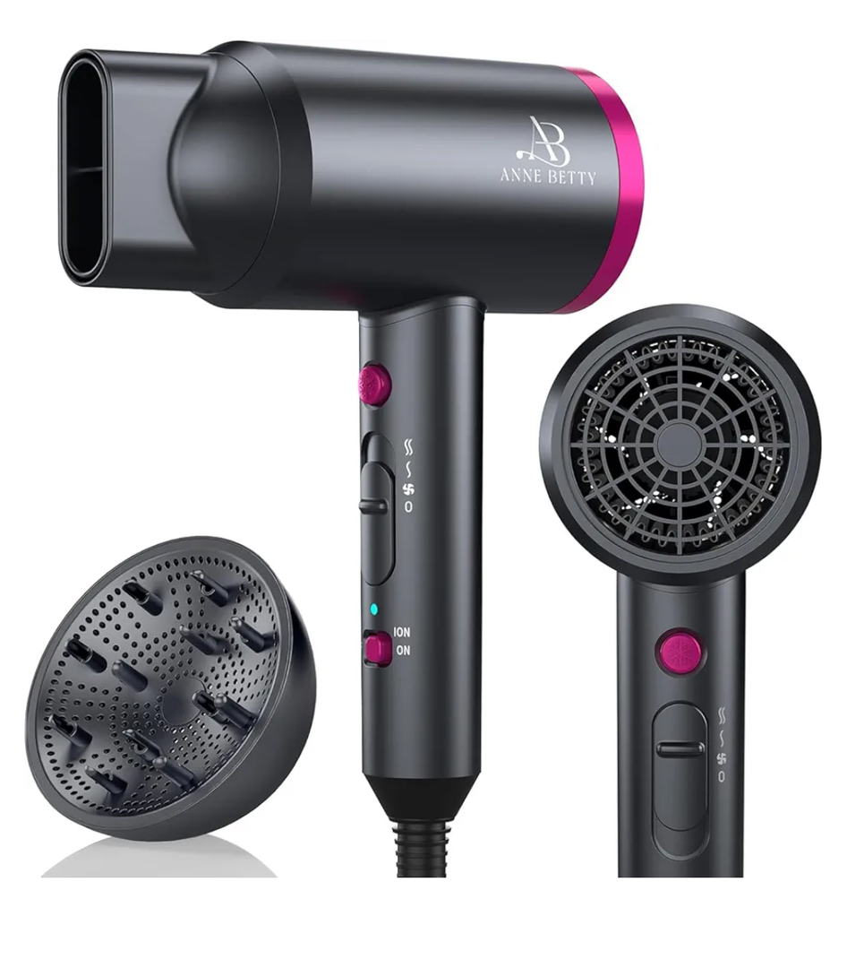 Ionic Hair Dryer with Diffuser, Powerful 1800W Blow Dryer for Women & Men, Fast-Drying Hair Dryer with Nozzle for Home, Salon, Travel