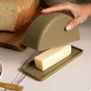 2 x THE Butter Dish Matte Ceramic Butter Keeper with Lid for Countertop Use 2-Piece Round Design for Standard Butter Sticks Microwave & Dishwasher Safe (Olive)
