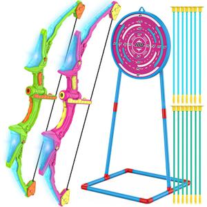 Kmuxilal 2 Pack Kids Bow and Arrow Set with LED Flash Lights, 14 Suction Cup Arrows and Standing Target-Perfect Indoor and Outdoor Archery Set Toy Gift for Boys and Girls Ages 4-12, Medium