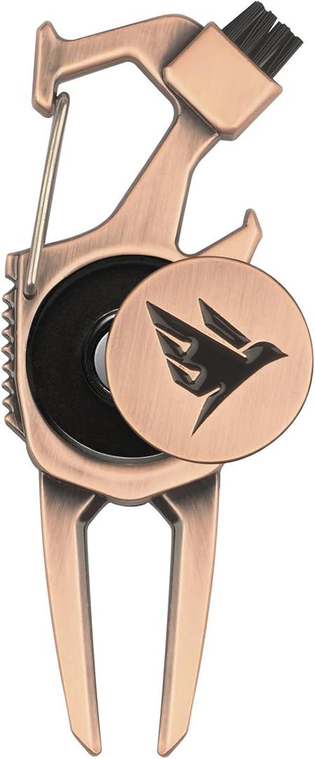 SWIFTEE Golf Divot Pitch Mark Repair Tool 7-in-1 - Club Holder, Brush, Clip Buckle, Groove Cleaner, Bottle Opener, Ball Marker, Divot Tool - Gift Box Included (Antique Copper)