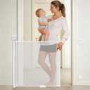 Retractable Baby Safety Gate, 33.8" Tall Extends to 55" Wide, Dual Lock, Adjustable Mounting, Extendable Pet Gate for Hallways, Stairs, Indoor & OutdoorWhite
