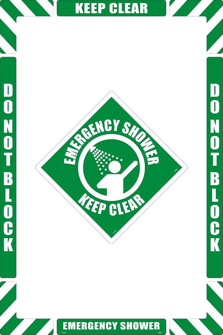 NMC Emergency Shower Walk-On Floor Marking Kit, Configurable (Includes 12 X 12 Center Floor Sign and Marking Strips with Corner Angles), Smooth Non-Slip Surface, WFKSM02