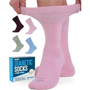 Doctor's Select Bamboo Viscose Diabetic Socks Women - 4 Pairs Crew Womens Diabetic Socks Size 6-9 