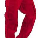 HUNGSON Mens Cargo Pants Drawstring Casual Hiking Pants Joggers Athletic Trousers Cotton Loose Straight Sweatpants for Men Red 32