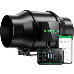 VIVOSUN G6 6" Inline Duct Fan & Temperature Humidity Controller, E42A WiFi-App Control AeroZesh Grow Tent Fan& Smart Thermostat, 388 CFM EC Motor Exhaust Fan for Heating Cooling, Greenhouse Accessory