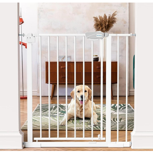 MEEGEEM Baby Gate - 40'' Extra Tall and 30''-37'' Adjustable Width Pet Gate for Stairs & Doorways & House and More, Can Use As Dog Gate, Pressure Mounted, No Drilling, Auto Close, White