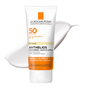 La RochePosay Anthelios Mineral Sunscreen SPF 50 Gentle Lotion, Broad Spectrum SPF + Antioxidants, Face & Body Sunscreen, Titanium Dioxide & Zinc Oxide, Oxybenzone Free, Oil Free