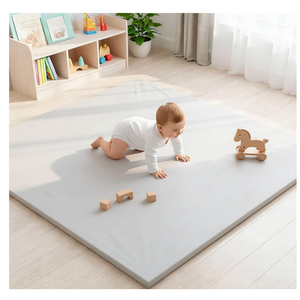 Grobeybees Baby Play Mat Gray - Waterproof & Machine Washable Playpen Mat 50x50, Non-Slip Crawling Mat with Safety Certified Soft Foam for Tummy Time, Fits Most Playpens