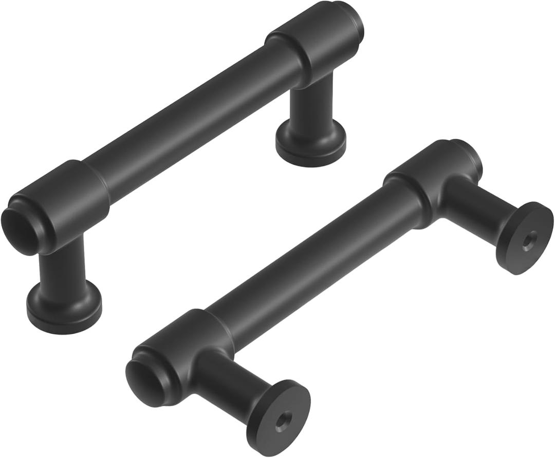 Hickory Hardware 10 Pack Solid Core Kitchen Cabinet Pulls, Luxury Cabinet Handles, Hardware for Doors & Dresser Drawers, 3 Inch Hole Center, Matte Black, Piper Collection
