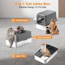 Extra Large Stainless Steel Cat Litter Box Enclosed with Lid - 23.6" x 15.7" x 16.5" Metal Cat Litter Box XXL, Front Entry High Side Kitty Litterbox with Scoop & Mat, Anti Leakage, No Sticky
