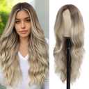 Mairead 26 Inch Ombre Blonde Synthetic Lace Front Wigs for Black Women Middle Part Long Wavy Curly Synthetic Wig Natural Looking Heat Resistant Synthetic Fiber for Daily Party Use