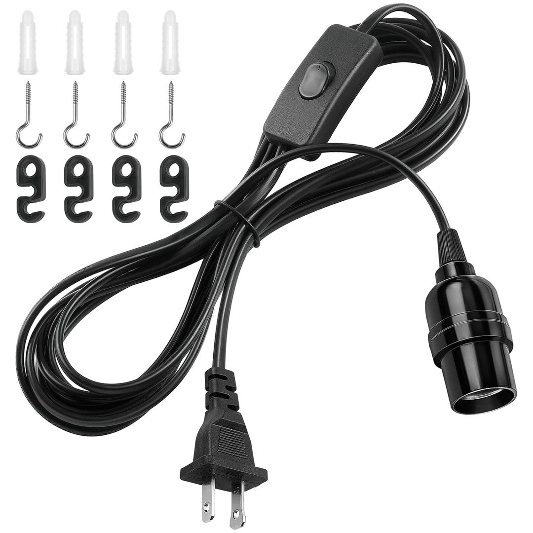 DiCUNO Extension Hanging Lantern Cord Cable, E26 Pendant Light Lamp Socket, On-Off Switch Close to Polarized Plug, 13 Feet, Medium Base for Grow, Plant, Ceiling Lights Fixture, Black, 1 Pack