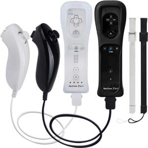 Motion Plus Wii Controllers 2Packs with Nunchucks, Wii Remote Controllers Compatible for wii and Wii U with Built in Motion Plus (Black&White)