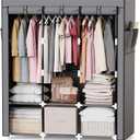 Mavivegue Portable Closet, 50 Inch Wardrobe Closet, Portable Closets for Hanging Clothes with 3 Hanging Rods and 6 Storage Shelves for Bedroom, Gray (Grey)