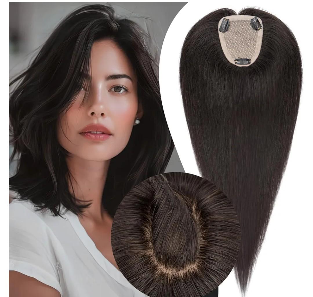 S-noilite Hair Toppers for Women Real Human Hair, 100% Human Hair Toppers for Thin Hair,3.5"*4.7" Handmade Free Partable Nature-mimicking Scalp Lace Base 14" Natural Black