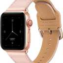 POWER PRIMACY Leather Bands Compatible with Apple Watch Band 49mm 46mm 45mm 44mm 42mm-Series 3 2 1,Genuine Leather Strap Compatible for Women Men iWatch Ultra SE Series 11 10 9 8 7 6 5 4(Sandy Pink/Rosegold)
