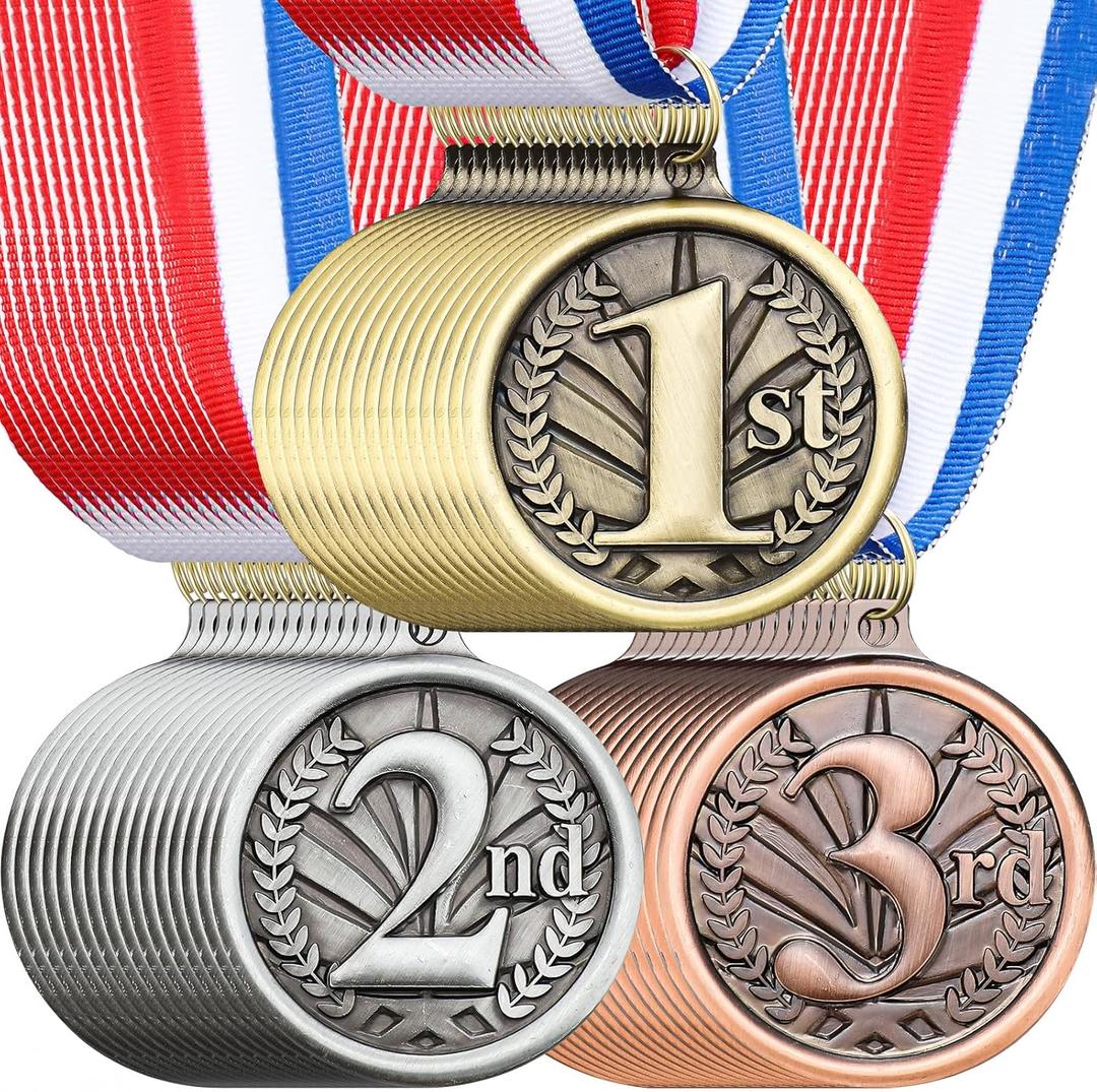 RoundFunny Award Medals 1st 2nd 3rd Place Medals for Awards Winner Medal Gold Silver Bronze Medal with Neck Ribbon Trophy Award for Sports Competitions Party 2 Inches