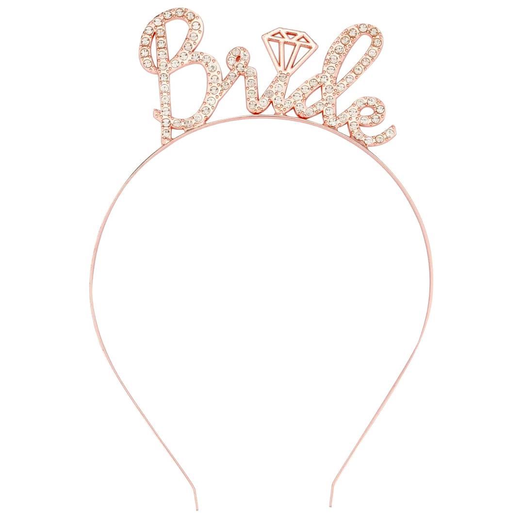 Bride to Be Headband - Bachelorette Party Decorations, Wedding Bridal Shower Favors, Bling Tiara Hair Accessories for Women and Girls, Rose Gold