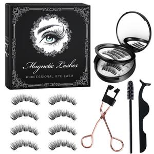 2025 Magnetic Eyelashes 4 Pairs Kit 3D Natural Reusable Lashes with Applicator, No Glue Eyeliner Needed, Waterproof & Hypoallergenic False Eyelashes for Daily/Party/Wedding (1)