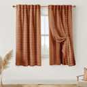 Rustic Retro Black Out Curtains 63 Inch Long for Bedroom Windows, Room Darkening Boho Terracotta Fun Pattern Funky Blackout Lined with Sheer Curtains 63 Inch Length for Living Room 2 Panels Set, 50 x 63