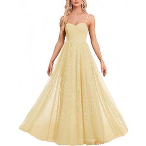 Women's Sparkly Prom Gowns Glitter Sequin Tulle A Line Long Formal Evening Gown Dresses High Waist Maxi Party Dress (M)