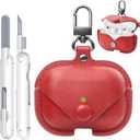 for Apple Airpod Pro 3 Case 2025, TNSNK Leather Case Cover with Keychain & Cleaner Kit for Airpods Pro 3rd Generation, Leather Wireless Charging Protective Headphone Case Cover (Red)